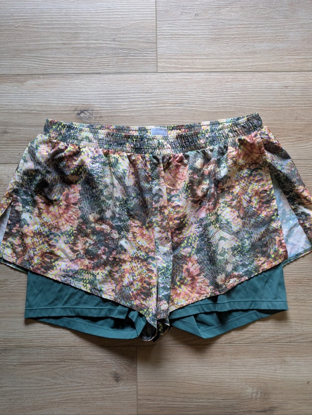 SHEFIT Green Floral Snake-Print Layered Athletic Shorts
